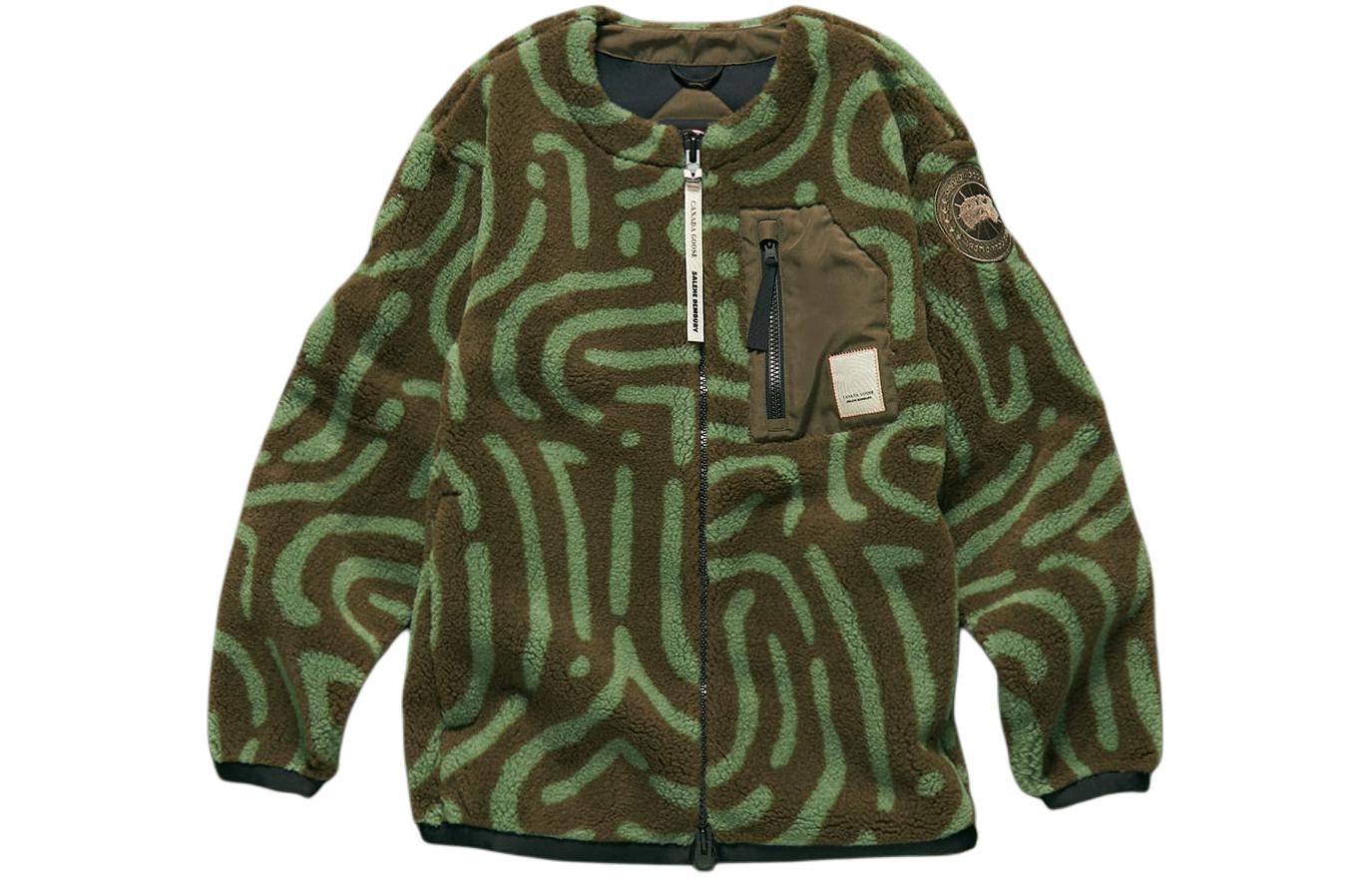 Canada Goose NBA Unisex Olive Green Crewneck Zipper Jacket with Line Patterns 7017USB-1233