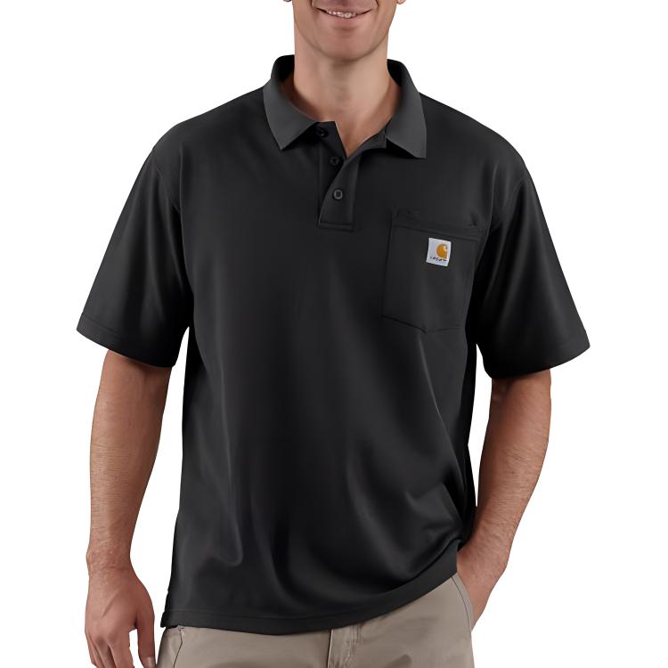 Carhartt Loose Fit Midweight Pocket Polo Black Short-Sleeve Shirt 106685-Clothing