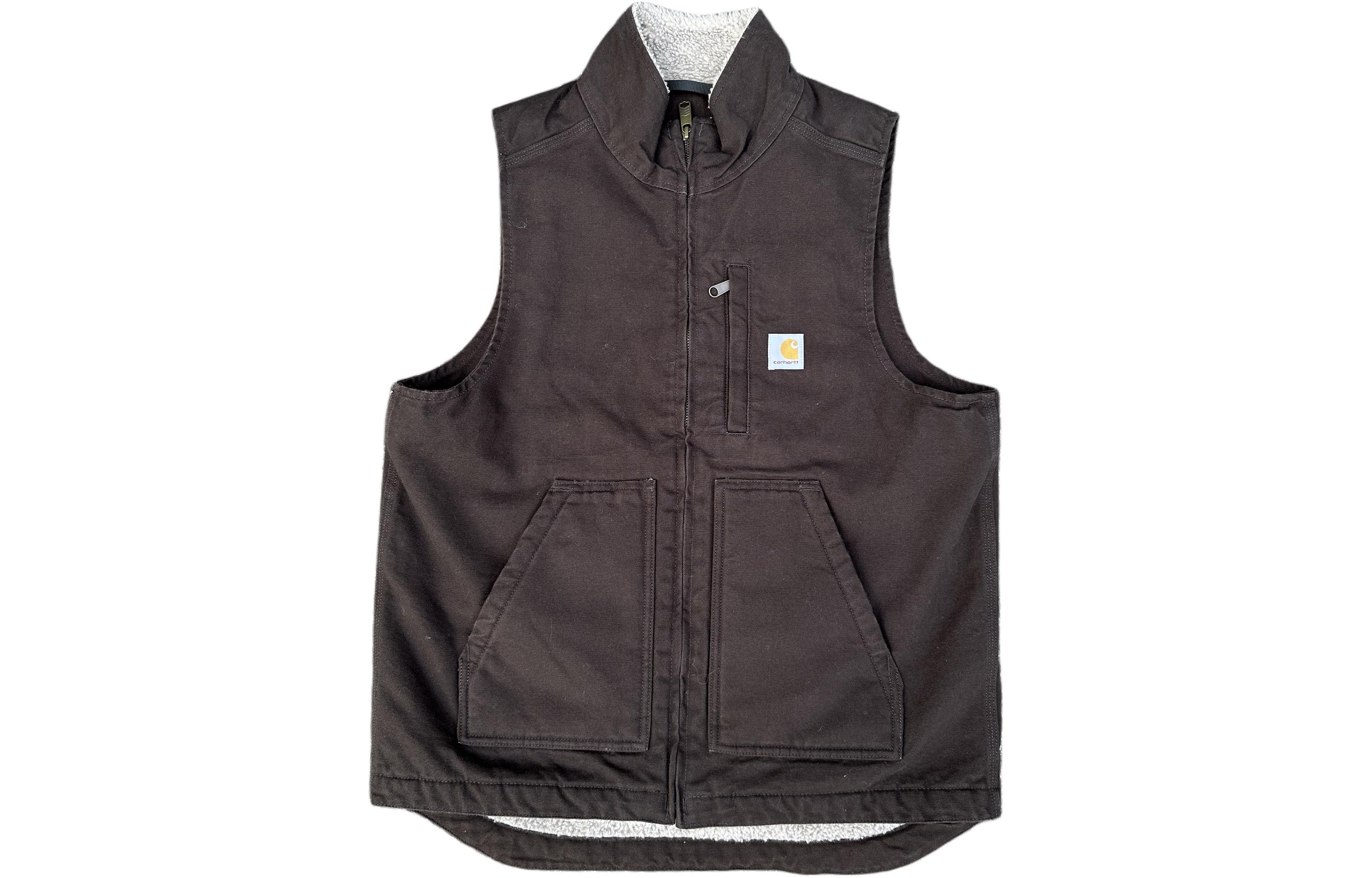 Carhartt V33 Mock-Neck Vest Loose Fit Washed Canvas Sherpa-Lined Workwear Vest 104277