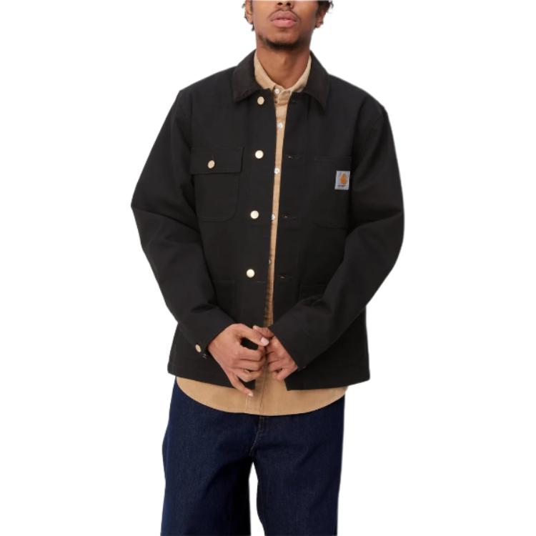 Shop Carhartt WIP Jaket Lengan Panjang Logo Badge Hitam Single-Breasted I031519-00E-01