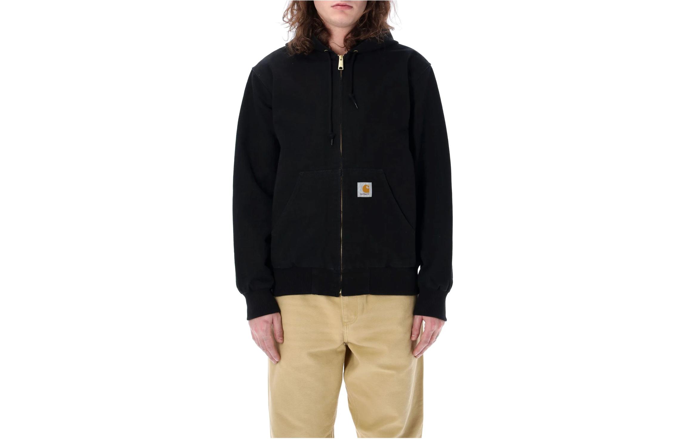 Carhartt WIP  Black Solid Color Zip-Up Hoodie Jacket I032939-C89-02