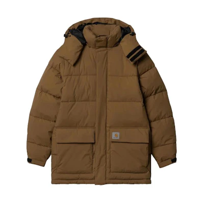 Carhartt WIP Brown Solid Relaxed Fit Zip-Up Hooded Jacket. I032267-1CN-XX