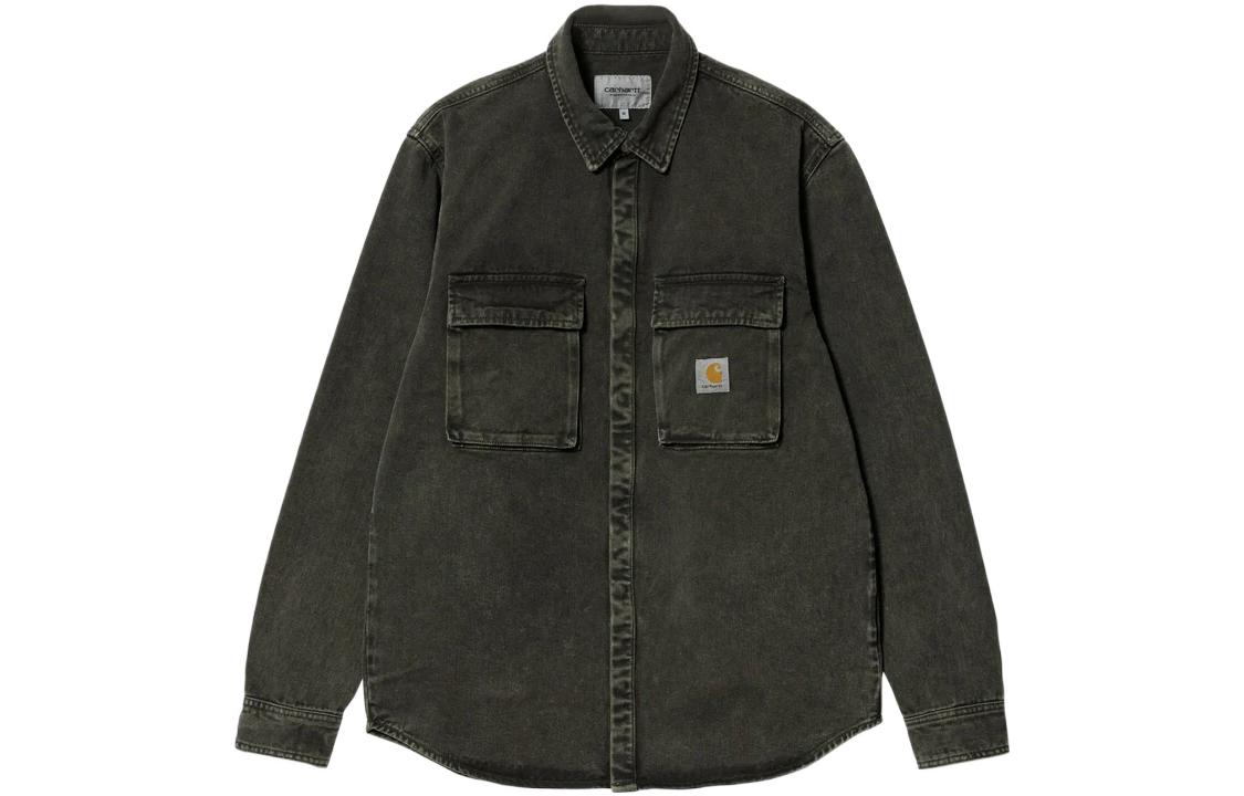 Carhartt WIP  Green Distressed Denim Jacket with Button-Up Collar. I030291-0WE-WD