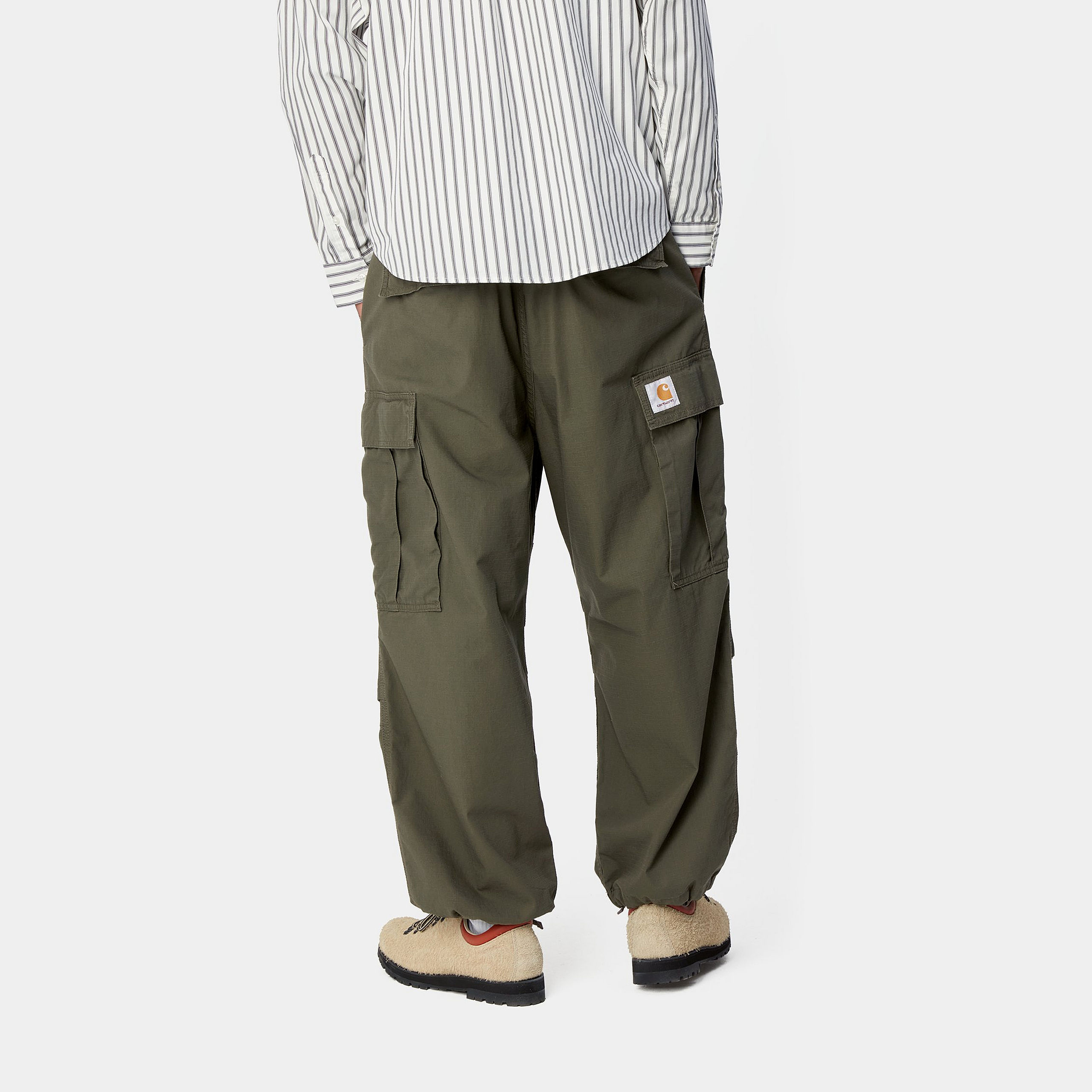 Purchase Carhartt WIP  Green Relaxed Cargo Pants with Zipper Fly and Square Label. I032967-63-02