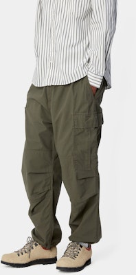 Carhartt WIP Green Relaxed Cargo Pants with Zipper Fly and Square Label. I032967-63-02 Details for Carhartt WIP Green Relaxed Cargo Pants with Zipper Fly and Square Label. I032967-63-02