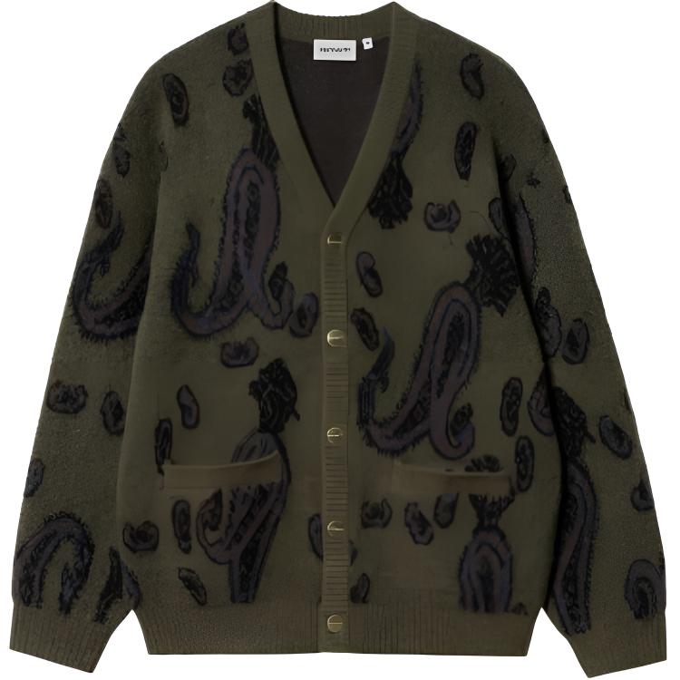 Carhartt WIP  Green V-Neck Long Knit Cardigan with Full Print Design. I032351-1UK-XX