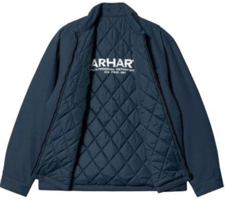 Carhartt WIP Navy Blue Logo Print Zip-Up Workwear Jacket. I030829-1Q6-XX Shop Carhartt WIP Navy Blue Logo Print Zip-Up Workwear Jacket. I030829-1Q6-XX