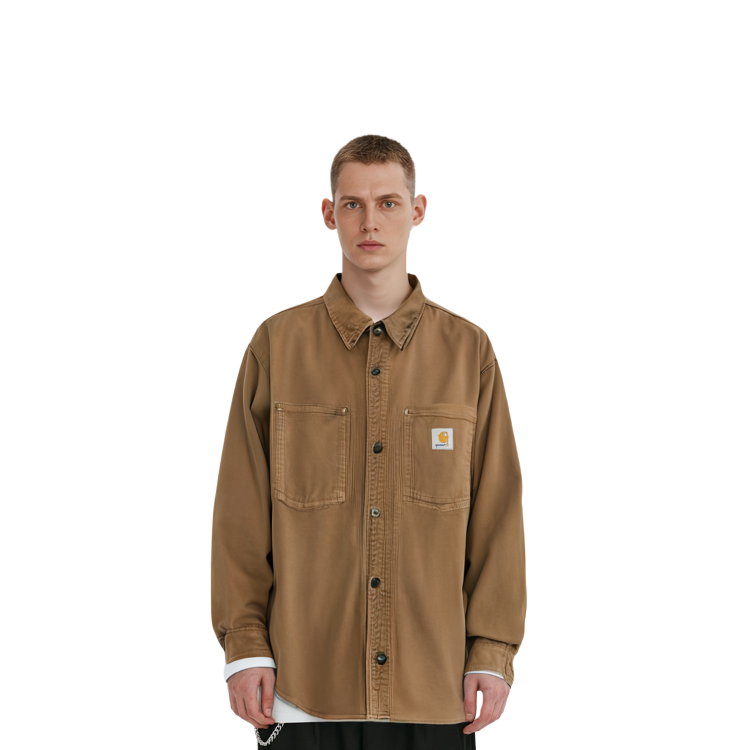 Shop Carhartt WIP  Solid Button-Up Long Sleeve Shirt Dark Khaki. I032111-HZ-GD