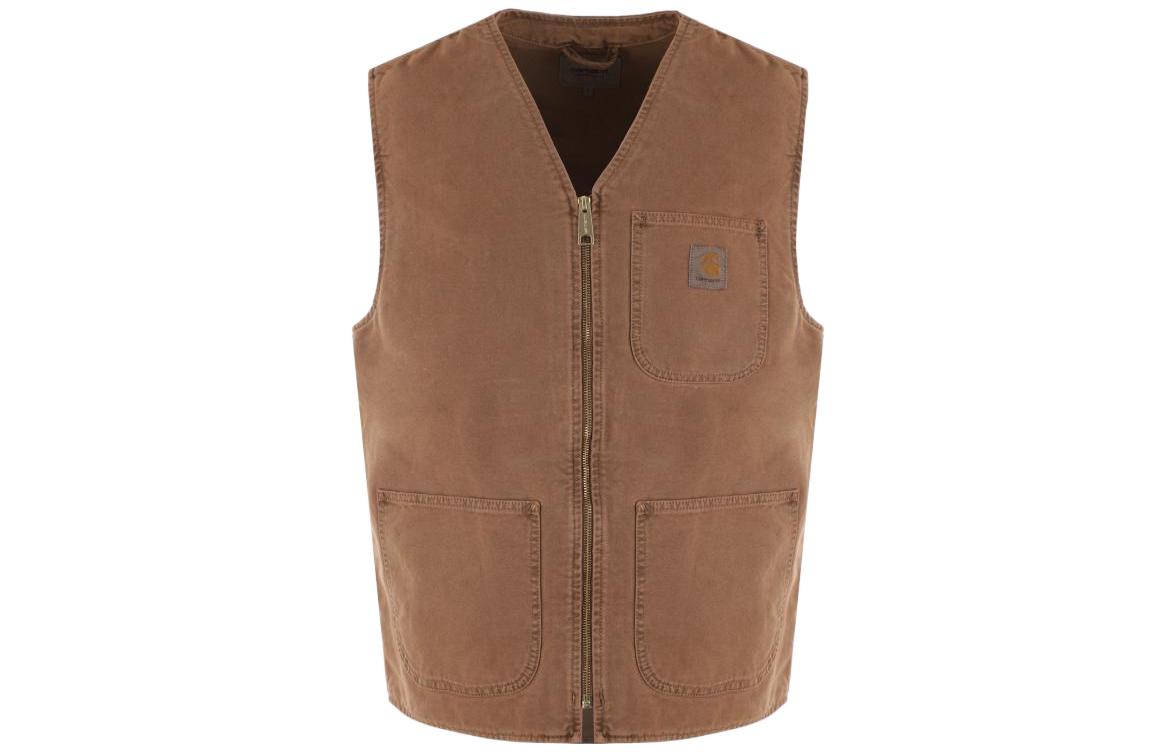 Carhartt WIP  Solid Color Logo V-Neck Zip-Up Sleeveless Vest Brown. I030438-1CN-FH