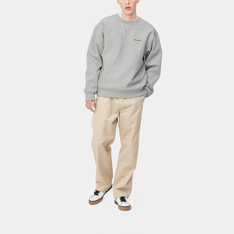 Shop Carhartt WIP 美式灰色刺绣标志圆领卫衣 I025475-V6-XX