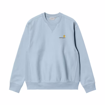 Carhartt WIP American Script Sweatshirt Light Blue Embroidered Crewneck Menswear I025475-0F4-XX