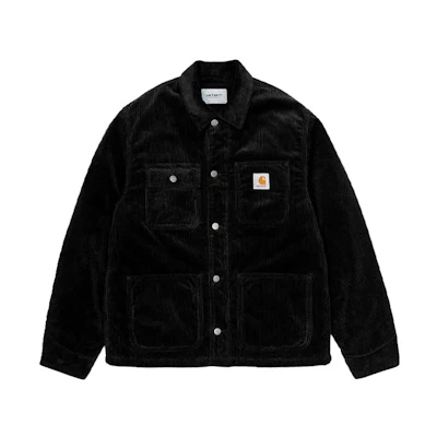 Carhartt WIP Black Corduroy Work Jacket with Logo & Multi-Pocket Design CHXJKI028628F-BKX