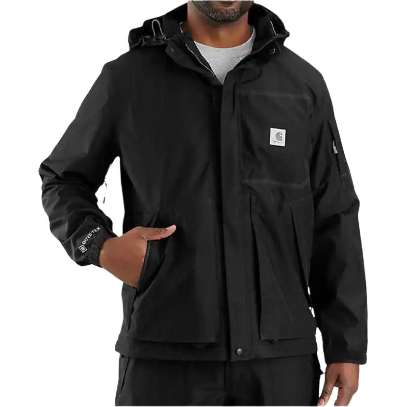 Carhartt WIP Black Hoodie Jacket with Logo Embroidery and Side Pockets 104725