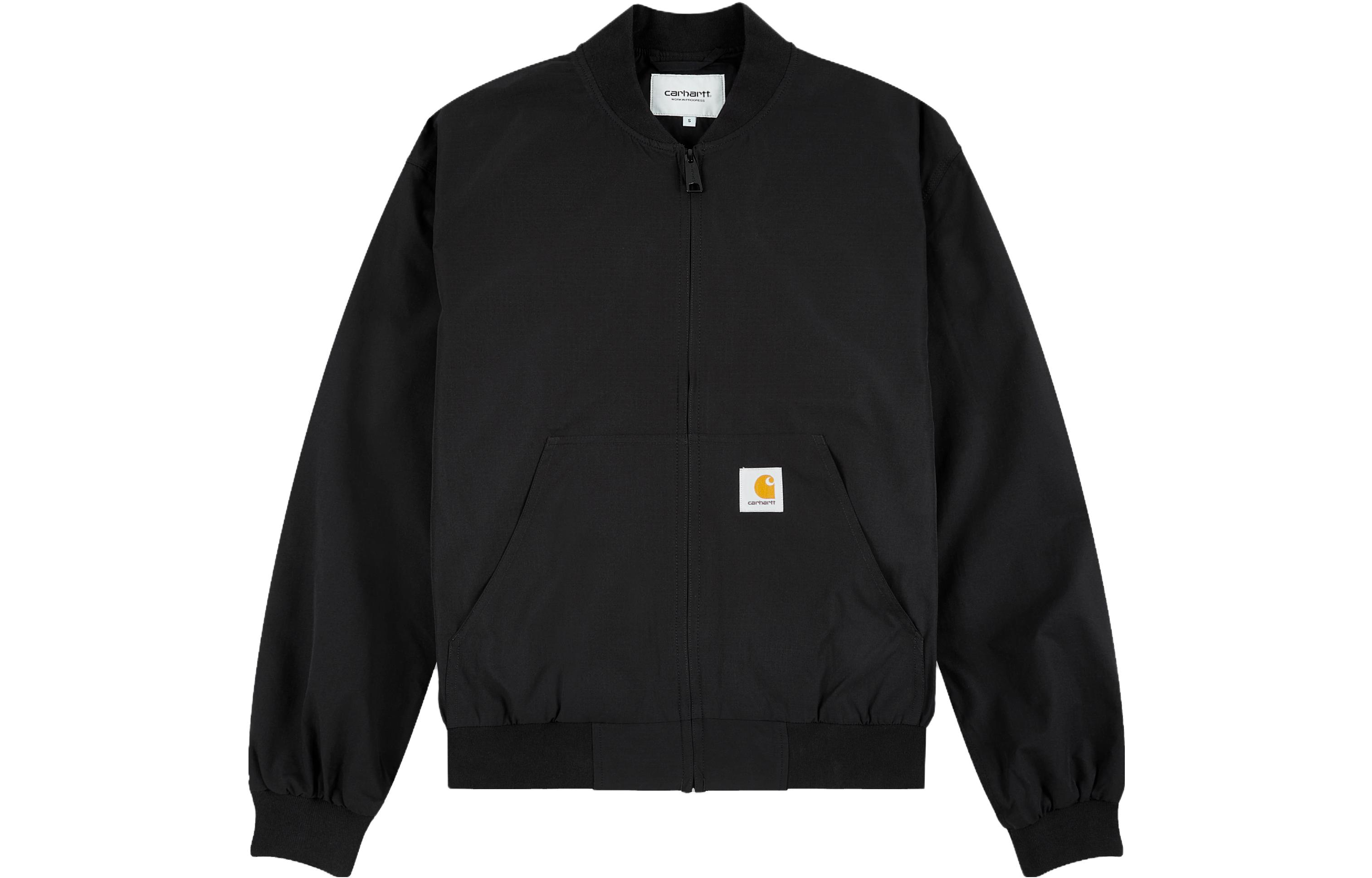 Carhartt WIP Black Logo Print V-Neck Zip Long Sleeve Bomber Jacket I032150-89-XX