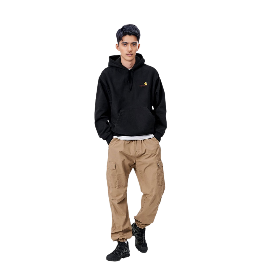 Lookbook Carhartt WIP Hoodie Hitam Longgar dengan Sulaman Logo I028279-89-XX