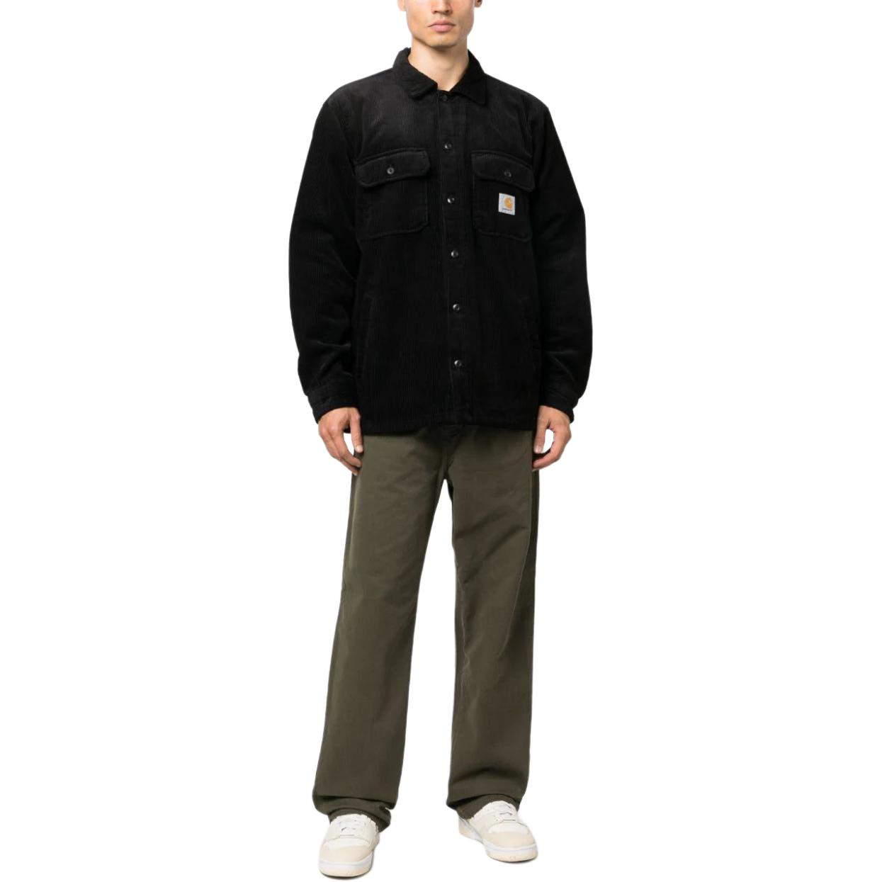 Lookbook 칼하트 WIP 블랙 싱글 브레스트 칼라 롱 슬리브 자켓 I02882-789-XX