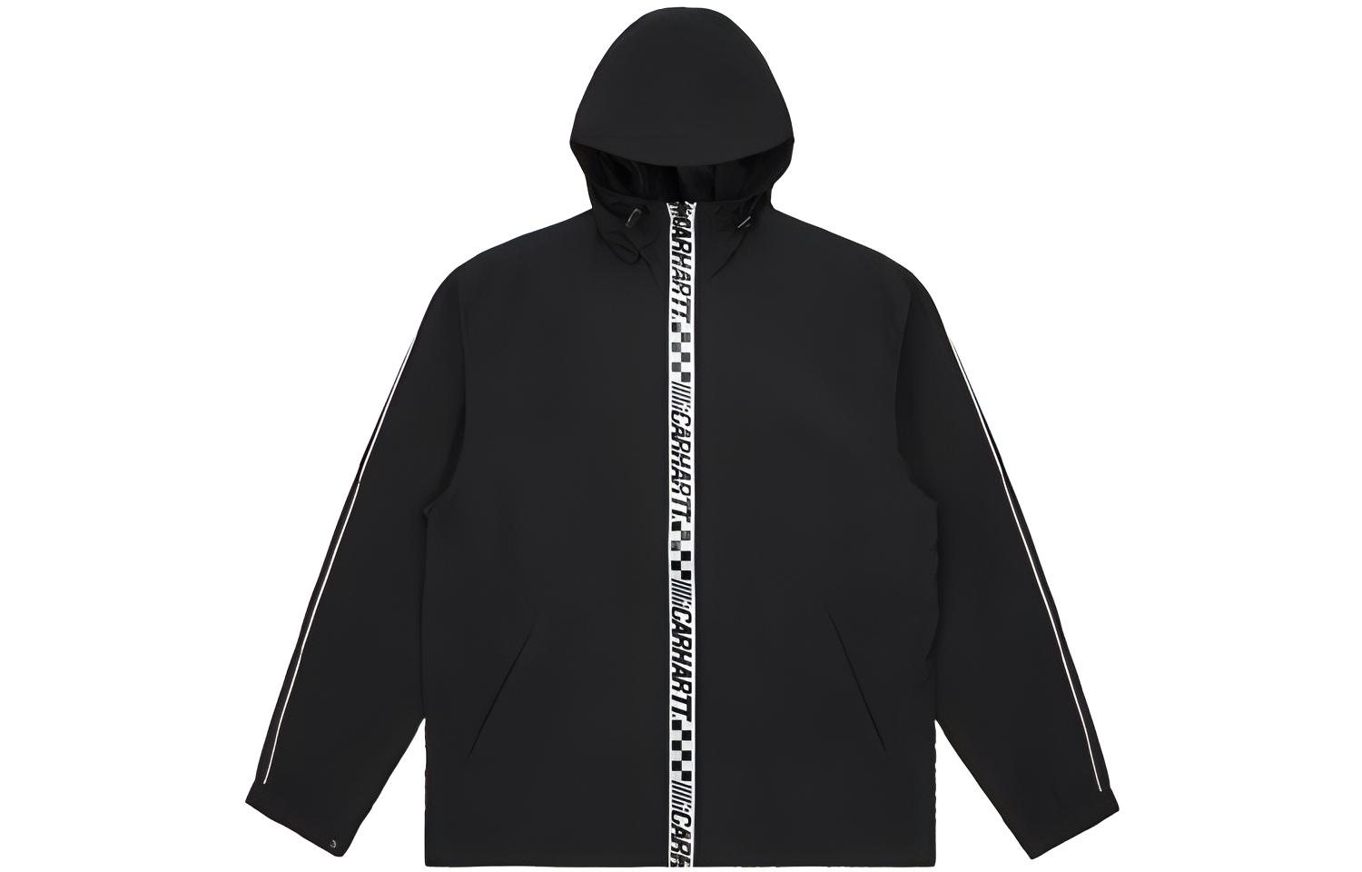Carhartt WIP Black Zip-Up Hoodie Jacket with Logo Tape Design CHXJKI026908D-BKX