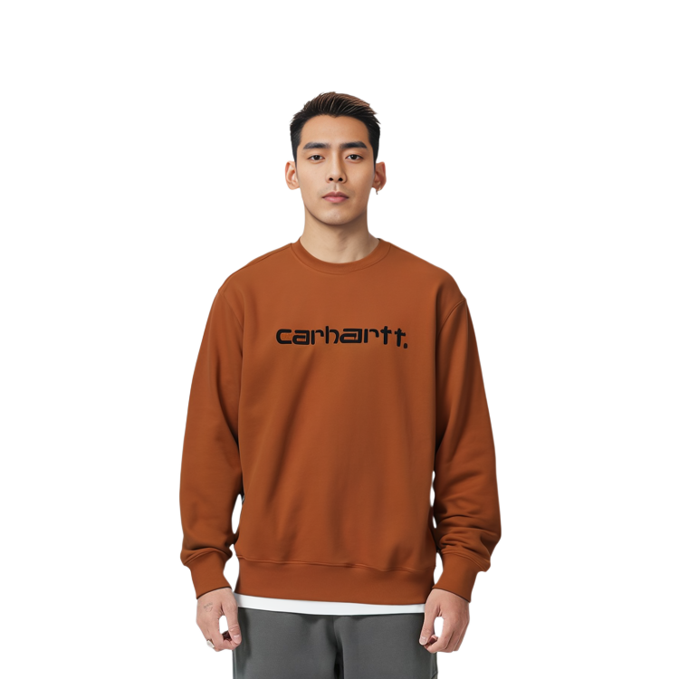 Shop Carhartt WIP 棕色圆领长袖标志卫衣 CHXSWA191061G-BWX