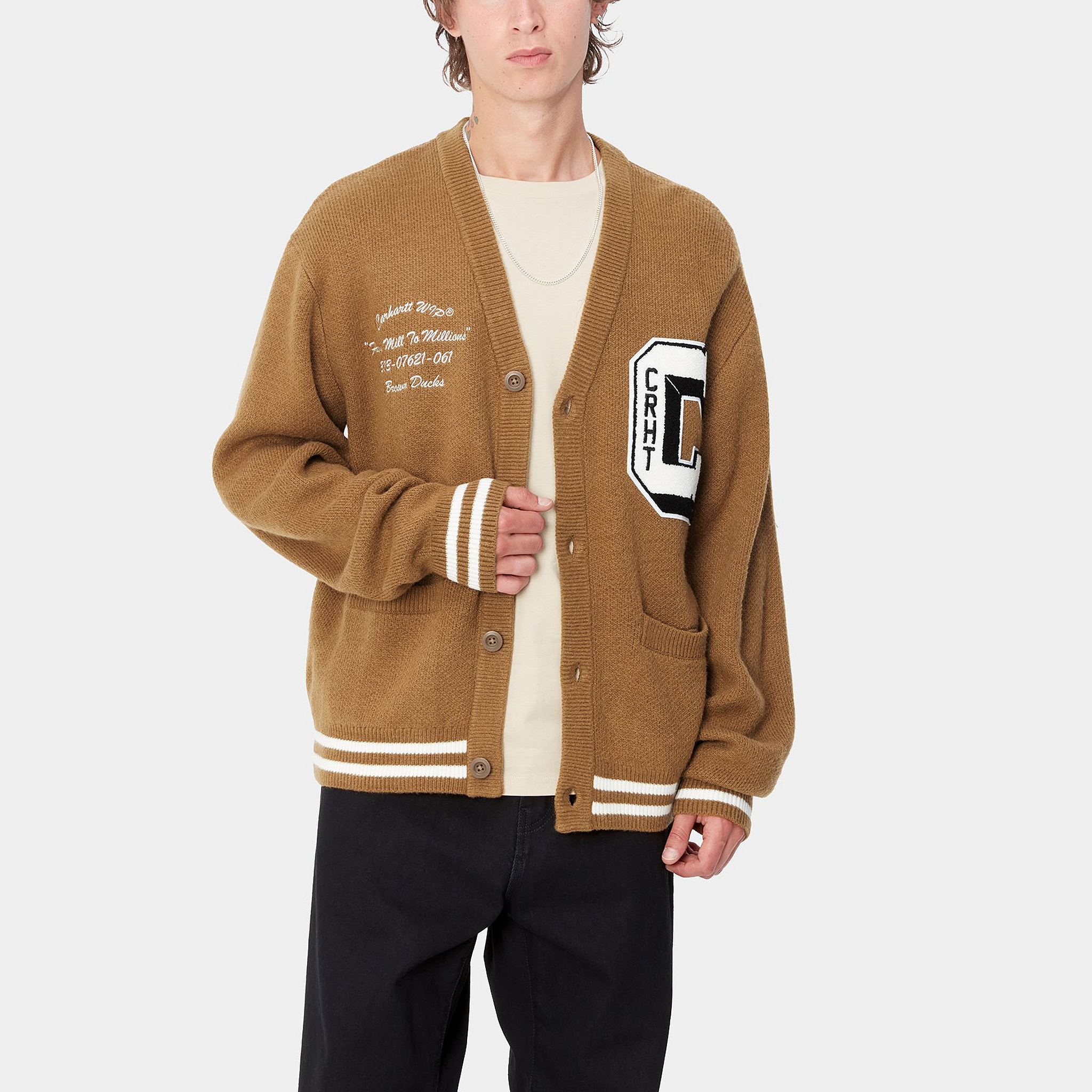 Carhartt WIP Brown Ducks Cardigan Button-Up Knit Sweater  Brown. I033862-1X4-XX 圖 4