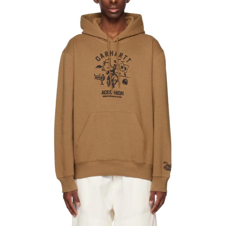 Carhartt WIP Brown Loose Fit Pullover Hoodie with Letter Print I031819-1DD-XX