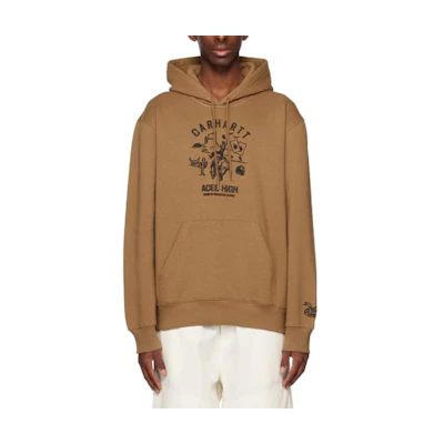 Carhartt WIP Brown Loose Fit Pullover Hoodie with Letter Print I031819-1DD-XX