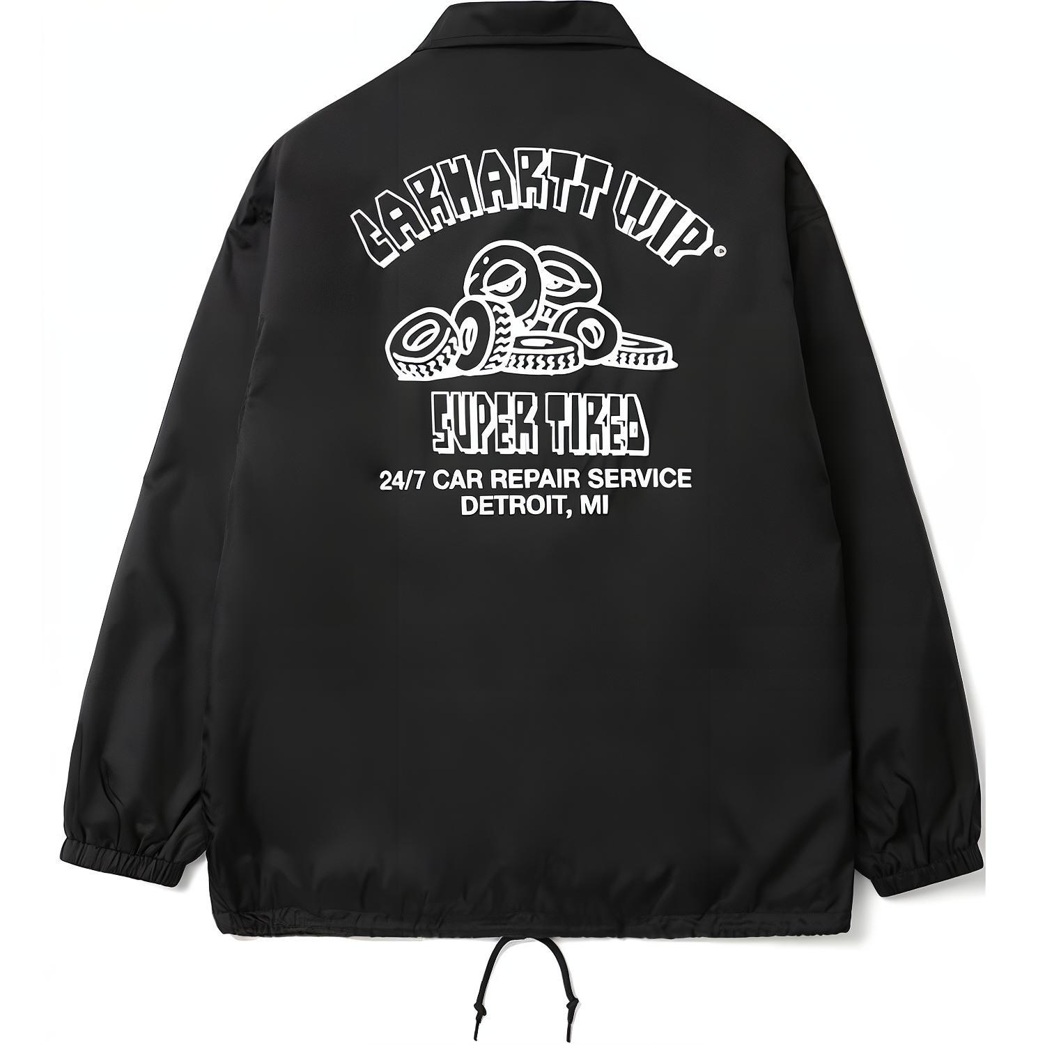 Carhartt WIP Cartoon Letter Tire Print Button Coach Jacket Black CHXJKA242010N-BKX