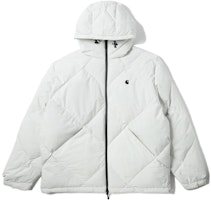 Carhartt WIP Chase Grey Puffer Jacket with Front Logo Print. CHXDNA212005H-GYL Carhartt WIP Chase Grey Puffer Jacket with Front Logo Print. CHXDNA212005H-GYL