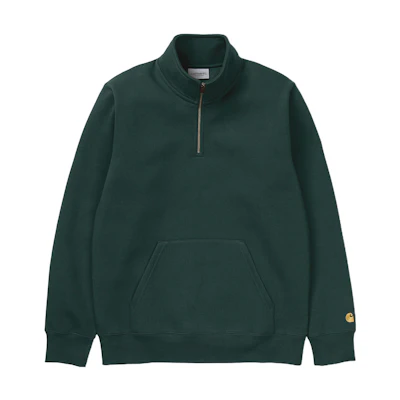 Carhartt WIP Chase Half-Zip Sweatshirt Juniper Green Logo Pullover Jacket I027038-0XX-XX
