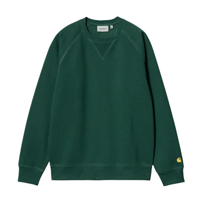 Carhartt WIP Chase Sweatshirt Green Crewneck Pullover with Embroidered C I033660-1YW-XX