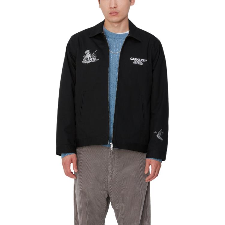 Shop Carhartt WIP Jaket Hitam Unisex Sulam Itik Lengan Panjang dengan Poket Dalam I033699-89-XX