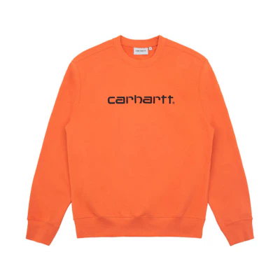 Carhartt WIP Embroidered Logo Fleece Pullover Winter Sweatshirt Orange Men I027092-04V-90