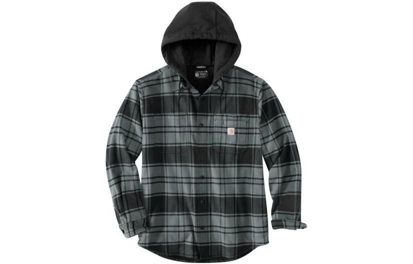 Carhartt WIP Flannel Fleece Lined Hooded Shirt Jacket Elm Relaxed Fit TJ5621-ELM