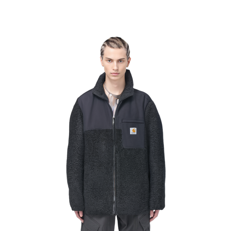 Shop Carhartt WIP Fleece Logo Jacket for Men - Black Stand Collar I029566-89-XX