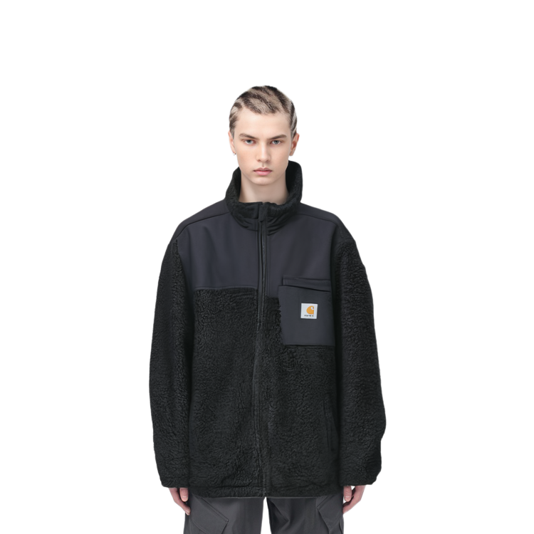 Details for Carhartt WIP Fleece Logo Jacket for Men - Black Stand Collar I029566-89-XX