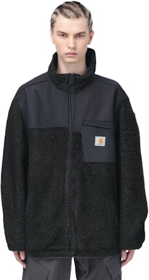 Carhartt WIP Fleece Logo Jacket for Men - Black Stand Collar I029566-89-XX Details for Carhartt WIP Fleece Logo Jacket for Men - Black Stand Collar I029566-89-XX