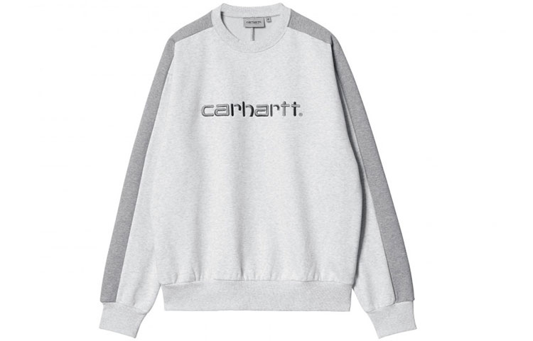 Carhartt WIP FW21 Logo Embroidered Colorblock Crewneck Sweatshirt Gray Unisex I029574-0JU-XX