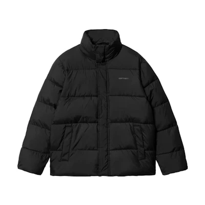 Carhartt WIP FW22 Black Logo Print Stand Collar Down Jacket. I030822-00E-XX