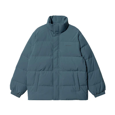 Carhartt WIP FW22 Blue Solid Letter High Collar Down Jacket Winter Wear. I029450-18H-XX