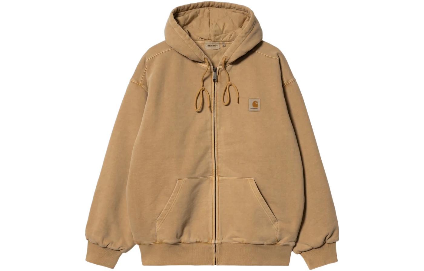 Carhartt WIP FW22  Light Brown Logo Patch Zip-Up Hoodie Jacket. I029524-07E-GD