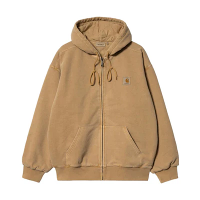 Carhartt WIP FW22 Light Brown Logo Patch Zip-Up Hoodie Jacket. I029524-07E-GD