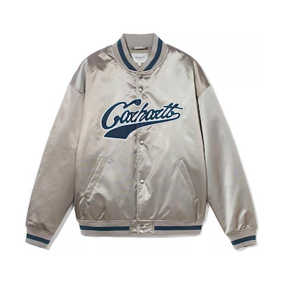 Carhartt WIP FW22 Logo Patchwork Baseball Jacket Grey Long Sleeve CHXJKA222044J-119470