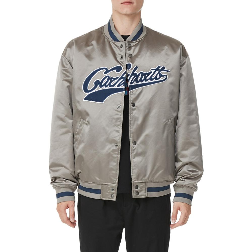 Shop Carhartt WIP FW22 徽標拼接灰色棒球外套 長袖 CHXJKA222044J-119470