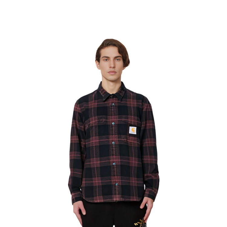 Shop Carhartt WIP FW22  Plaid Long Sleeve Shirt Dark Red I030788-12N-XX