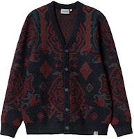 Carhartt WIP FW22 Red V-Neck Jacquard Knit Sweater. I030849-17P-XX Carhartt WIP FW22 Red V-Neck Jacquard Knit Sweater. I030849-17P-XX