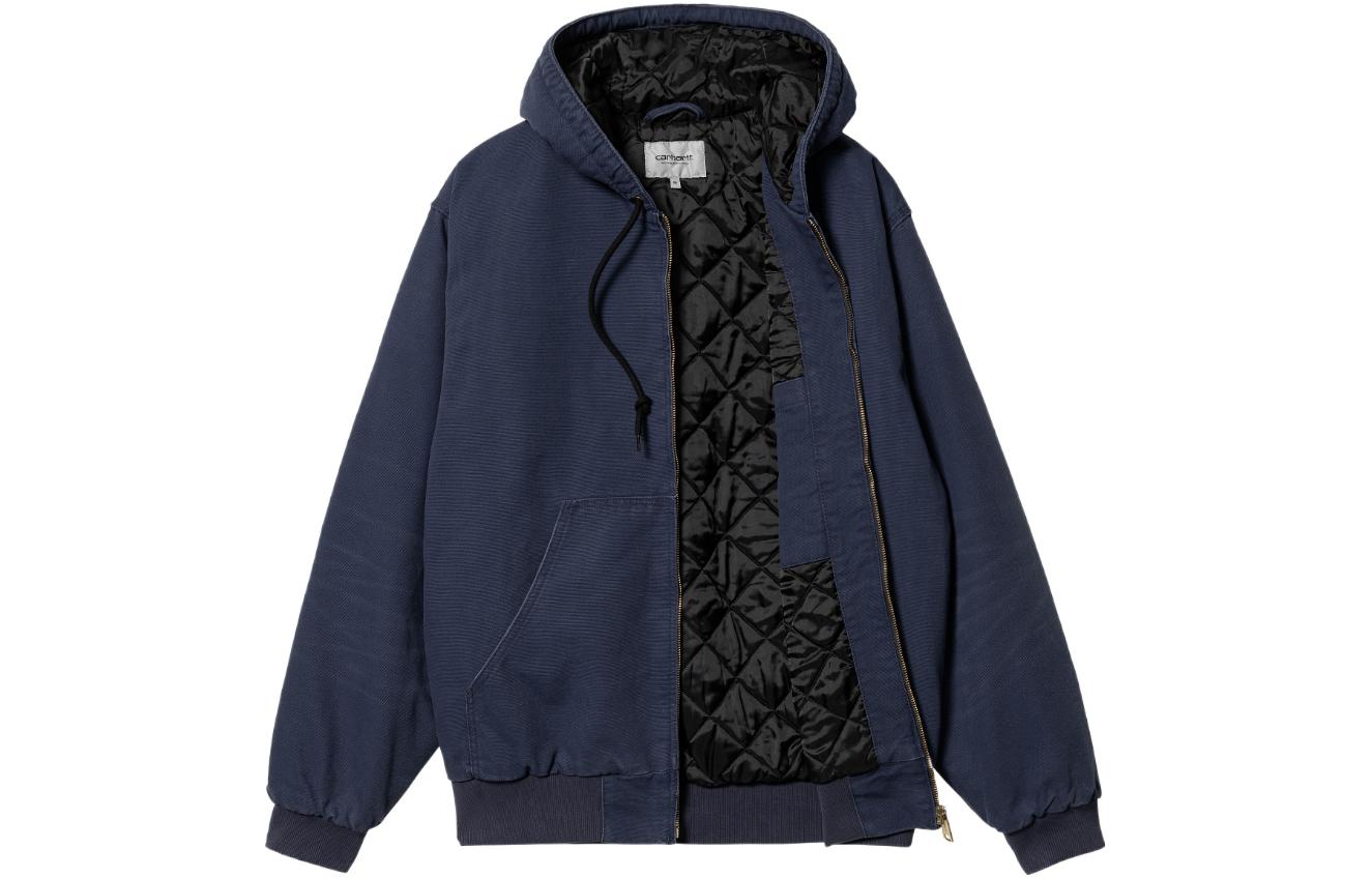 Shop Carhartt WIP FW22 Jaket Aktif Biru Berhud Zip-Up Kasual Patch Logo. I027360-0WJ-3K