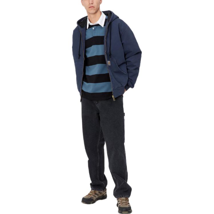 Purchase Carhartt WIP FW22 Jaket Aktif Biru Berhud Zip-Up Kasual Patch Logo. I027360-0WJ-3K