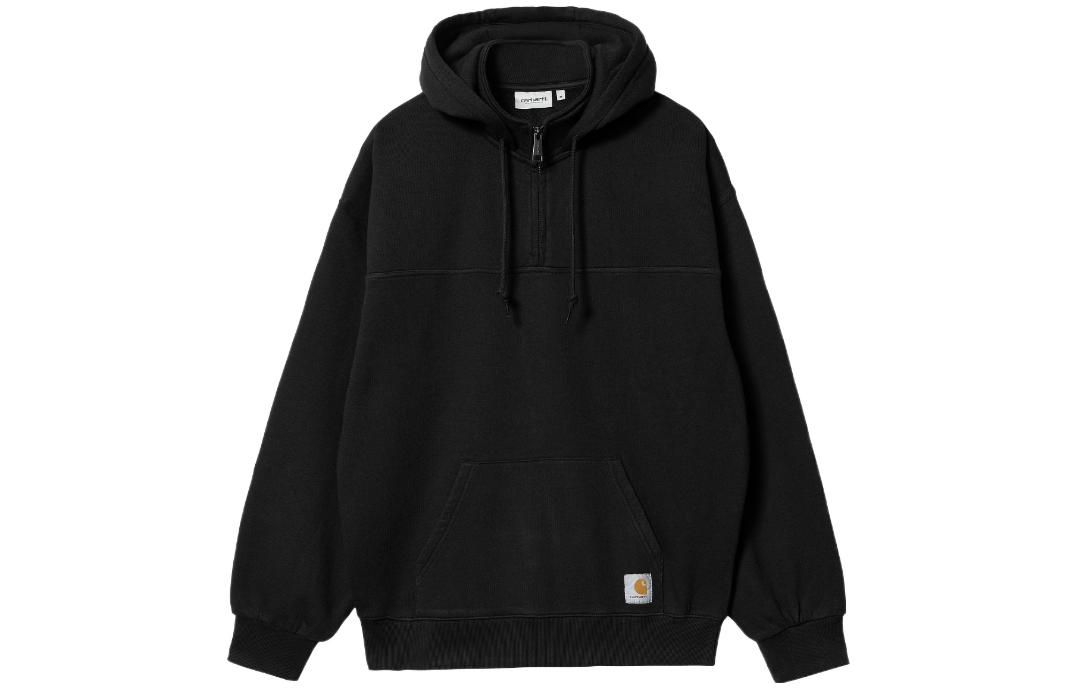 Carhartt WIP FW22 Black Half-Zip Pullover Hoodie with Logo Patch I030919-89-06
