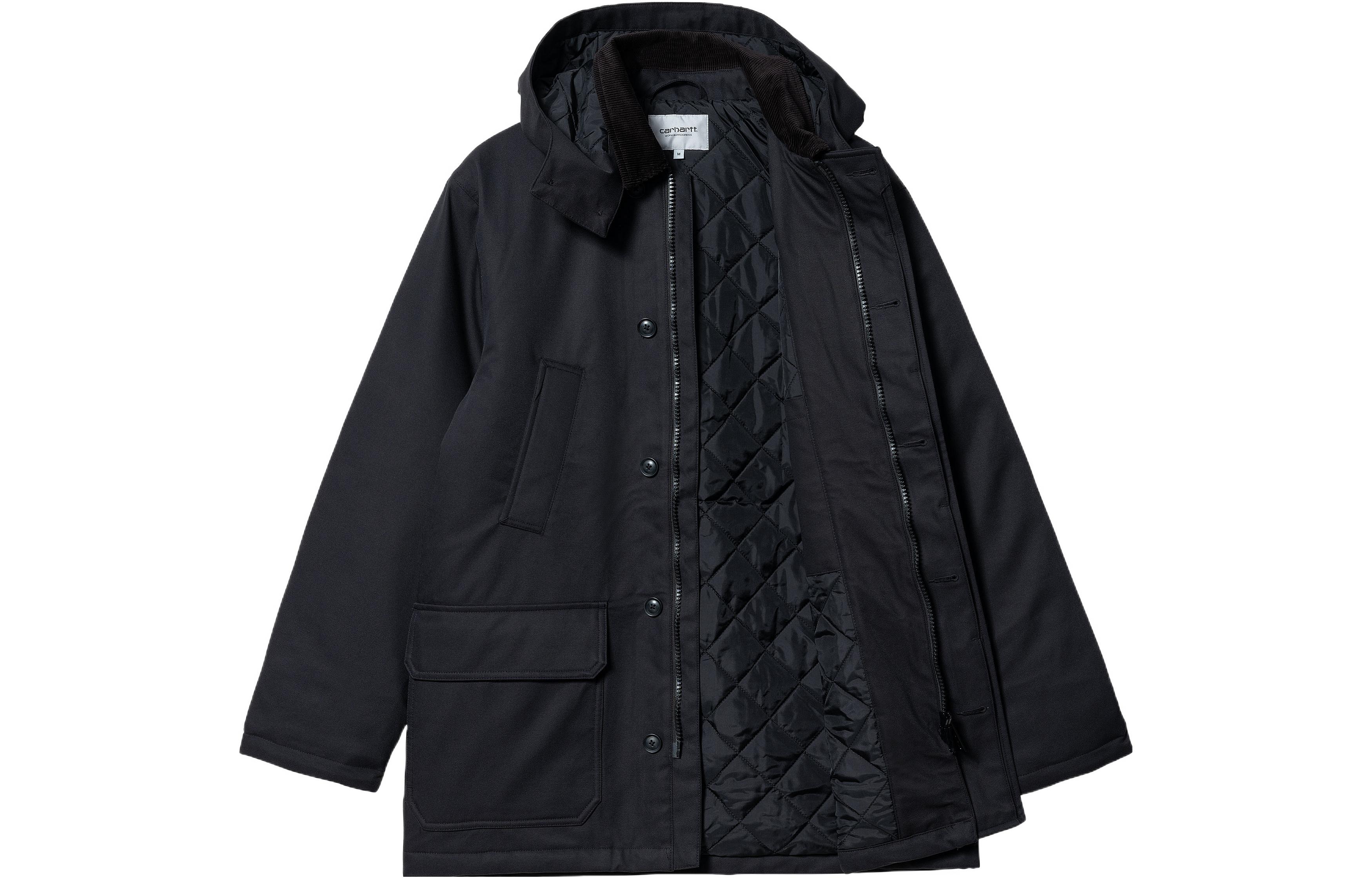 Shop Carhartt WIP FW22 Black Long Sleeve Hoodie Pocket Coat I030831-00E-XX