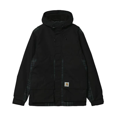 Carhartt WIP FW22 Black Plaid Patchwork Hooded Jacket Mens I030834-0ZQ-XX
