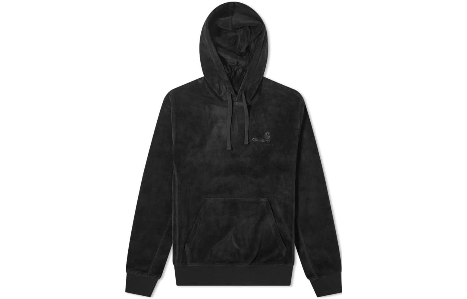 Carhartt WIP FW22 Black Plain Logo Embroidered Drawstring Hoodie for Men I028276-U1-XX